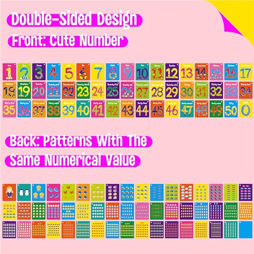 51 PCS Number Flashcards, 0-50 Double Sided Printed Cards with 2 Reclosable Rings, Learn Numbers, Learn to Count-Fun Learning and Educational Flashcards Learning Tool for Kids, Preschoolers, Toddlers - style: Number Flashcards