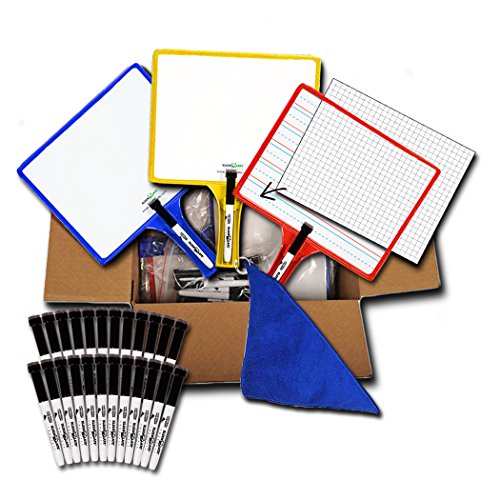 (24) KleenSlate 2-Sided Customizable Whiteboard w/Clear Dry Erase Sleeve for Interchangeable Templates and Graphic Organizers-Bonus 24 Microfiber Cloths w/Bookbinder Rings and 24 Markers