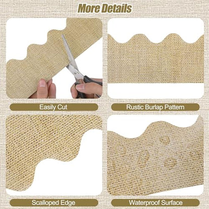 Aodaer 65.5 Feet Burlap Bulletin Board Borders Scalloped Border Trims Back to School Bulletin Board Decorations for School Classroom Wall Decor - style: Burlap