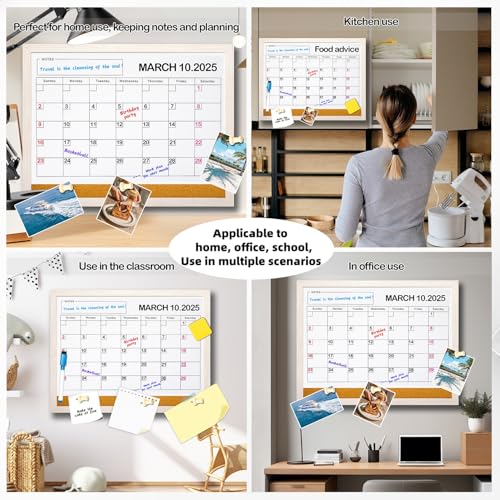 Dry Erase Calendar Whiteboard for Wall - 17x13 Inch Magnetic Whiteboard, Reusable Monthly Planner Board for Home Office, Classroom, Teachers & Students (White)
