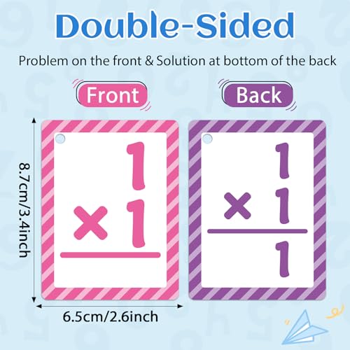 Math Flash Cards Set of 5 Addition Subtraction Division Multiplication Make 10 Games 276 Math Learning Double-Sided Flashcards with 5 Rings 2 Quick Answer Bells for Kids Kindergarten 1st 2nd 3rd Grade