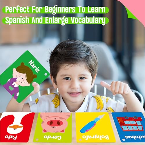 110 PCS Early Learning Flashcards, Double-Sided Spanish Cards- Alphabet, Numbers, Foods, Animals, Shapes, Colors, Emotions with 4 Reclosable Rings, Learning Tool for Pre-K Kindergarten Toddlers - style: Spanish Cognitive Flashcards - 110 Pcs