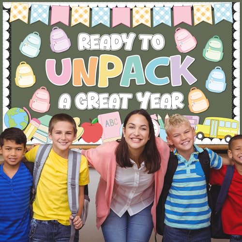 Welcome Back to School Bulletin Board Decorations Ready to Unpack a Great Year Paper Cutouts Pastel Inspirational Classroom Decorations for School Office Home Teacher Classroom Wall Supplies