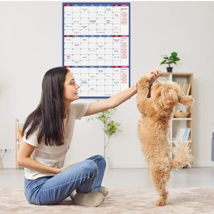 Lemome Dry Erase Calendar for Office, Classroom & Gym Undated, 3 Month, Erasable Large Wall Calendar, Premium Blank Yearly Planner, Big Dry Erase Board - Blue 28 x 40 inch