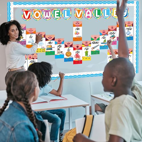 Vowel Valley Bulletin Board Set Back to School Classroom Decorations Sound Wall Phonics Poster Vowel Learning Cutouts Early Learning Kindergarten Elementary School Classroom Chalkboard Wall Door Decor - style: Sound Wall