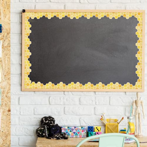 Whaline 65.6 Ft Summer Bulletin Board Border Glitter Yellow Honeycomb Die Cut Trim Border Roll for Back to School Bee Day Home Party Supplies - style: Honeycomb