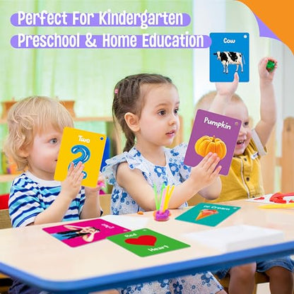 50 PCS Early Learning Flashcards, 7 in 1 Double Sided Cards- Alphabet, Numbers, Foods, Animals, Shapes, Colors with 2 Reclosable Rings, Learning Tool for Pre-K Kindergarten Toddlers - style: Early Learning Flashcards