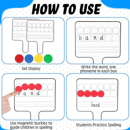 Seajan 9 Pcs Magnetic Paddle Set Education Dry Erase Double Side Handheld Answer Board with Magnetic Counters Discs Phonemic Awareness Phonics Games Toy for Students Kids Teaching Supply (Black) - color: Black