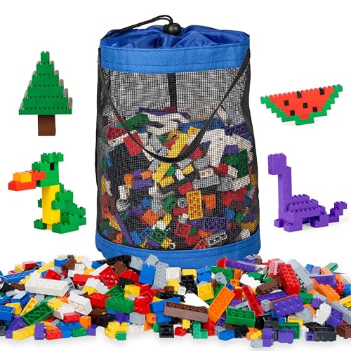 Play Platoon 1120 Pieces Building Bricks Set - 10 Classic Color Blocks - Bulk Building Blocks Compatible with Major Brands - 14 Different Shape Bricks - Includes Wheels, Tires, Axles, Windows & Door - color: 1,100 Piece Brights W/ Carry Bag