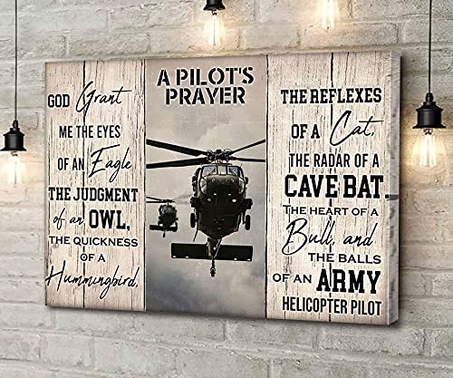 Canvas Wall Art Helicopter Poster A Pilot'S Prayer Poster God Grant Me Poster Artwork Wall Art for Living Room Bedroom Bathroom Room Office Decor Framed 16''x24'' - color: white 10, size: 24L" x 16W"