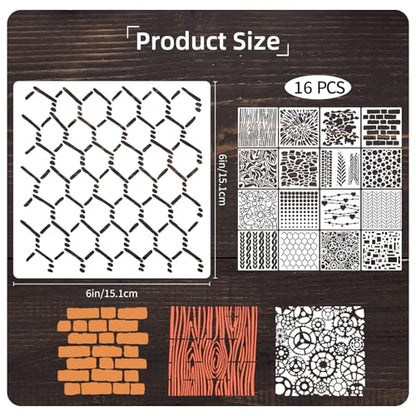 16Pcs Geometric Stencils for Painting, 6 X 6 Inch Reusable Abstract Stencils Cubist Stencils for Crafts Painting DIY Card Makin