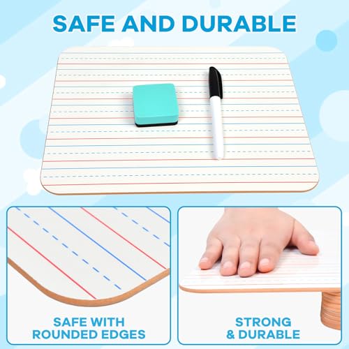 6 Pack Small White Board with Lines 9 x 12 Inch Double Sided Mini Dry Erase Board Classroom Pack Portable Dry Erase Lapboard for Kids Teacher Supplies with 6 Erasers and 6 Markers