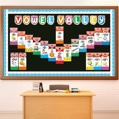 Vowel Valley Bulletin Board Set Back to School Classroom Decorations Sound Wall Phonics Poster Vowel Learning Cutouts Early Learning Kindergarten Elementary School Classroom Chalkboard Wall Door Decor - style: Sound Wall