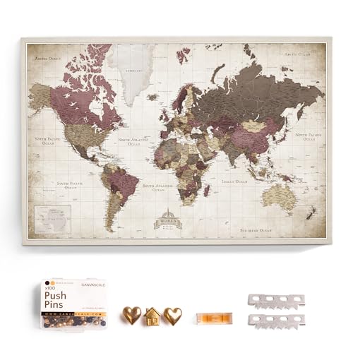 Canvas World Map with Cork Pin Board - English Lettering - Decorative Wall Decoration for All Rooms - Canvas Pictures with World Map Motif (70x50 cm, Pattern 23) - color: Design 23, size: 28" x 20"