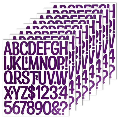 2-Inch Letter Number Sticker - Self Adhesive Capital Alphabet Stickers for Mailbox, Bulletin Board, Scrapbooking and DIY Crafts Making, 8 Sheets Purple - color: Purple