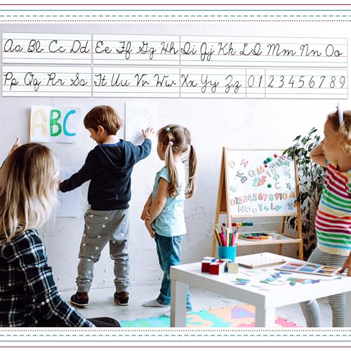 Set of 9 Cursive Writing Bulletin Board Cursive Alphabet Wall Strip for Teacher Supplies, Classroom Teaching Tool, Homeschooling, Kids Education(Simple) - style: Simple
