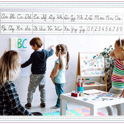 Set of 9 Cursive Writing Bulletin Board Cursive Alphabet Wall Strip for Teacher Supplies, Classroom Teaching Tool, Homeschooling, Kids Education(Simple) - style: Simple