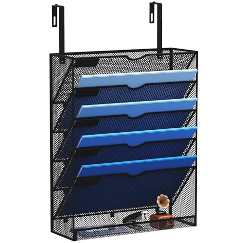 6-Tier Hanging File Organizer Office Cubicle Accessories for Work Organizer Wall Mount File Holder for Mails Folders Papers Magazine Organization, Black - color: Black, size: 6 Tier Ver.B & Hangers