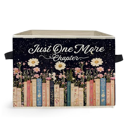 Mystical Celestial Floral Bookish Storage Box Bins, Just One More Chapter Collapsible Storage Basket Organizer for Reading Nook Corner Room Library Home Clothes Books - color: Reading Corner-7