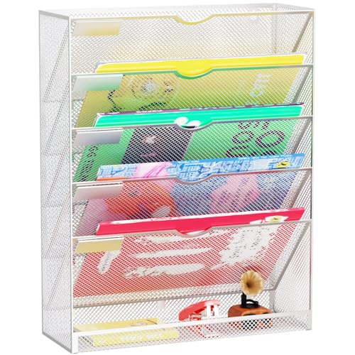 Hanging Wall File Organizer 6 Tier Wall Mounted File Holder Document Wall Organizer Magazine Organization for Office Home, Silver - color: Silver, size: 6 Tier Ver.B