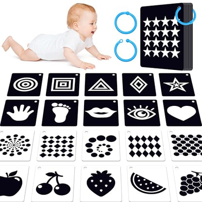 50PCS High Contrast Baby Flashcards, 100 Pages Black & White Visual Stimulus Flash Cards, Brain Development Cards Set Montessori Sensory Toys for Infants Newborn Boy Girl Baby Tummy Time (0-3 Months) - style: Baby Flashcards