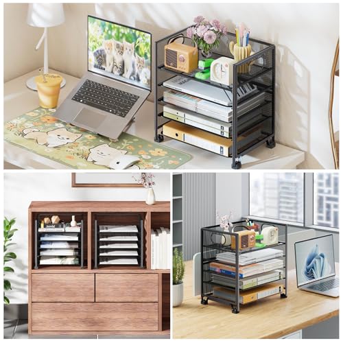 Simple Trending 5-Tier Letter Tray Organizer, Metal Mesh File Holder, Black | 5-Tier Large Capacity Paper Organizer | Metal Mesh | Non-Slip Feet | Tool-Free Assembly | 24H Support | Black for Office - size: 13.3" x 9.3" x 13"