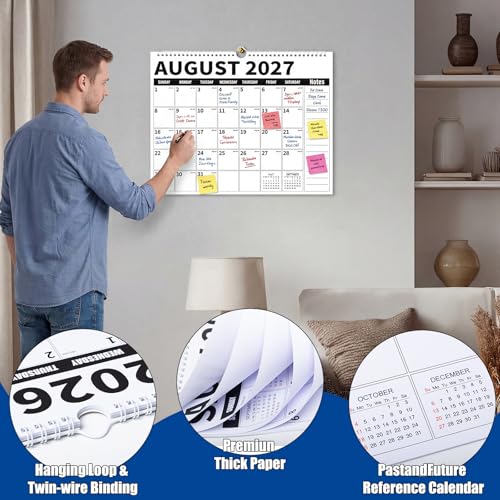 Wall Calendar 2026-2027 (July 2026 - December 2027) - 18 Month Large Hanging Calendar 14.57 x 11.42 Inches, Monthly Planner with Ruled Blocks, Thick Paper, Holidays, To-Do List & Notes for Home, Office, Classroom - color: Black