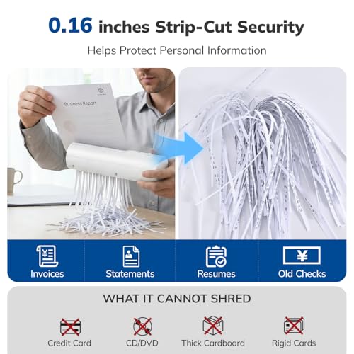 Mini Paper Shredder, Portable Paper Shredder for Home, 3-Sheet Strip Cut 4mm, Compact Paper Shredder with Forward & Reverse and Overheat Protection, Small Shredder for Desk and Home Office (L, White) - size: White
