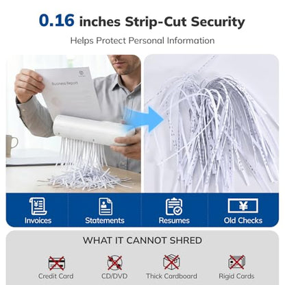 Mini Paper Shredder, Portable Paper Shredder for Home, 3-Sheet Strip Cut 4mm, Compact Paper Shredder with Forward & Reverse and Overheat Protection, Small Shredder for Desk and Home Office (L, White) - size: White