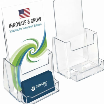 Azar Displays 252922-2PK Counter Trifold Brochure Holder with Business Card Pocket, 2-Pack, Clear - size: 2-Pack, style: Business Card Pocket