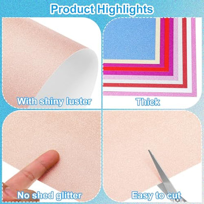 PATIKIL 10 Sheets Rose Gold Glitter Cardstock Paper, A4 250gsm Rectangle Premium Sparkly Paper Craft Cardstock Paper for Scrapbook Card Making DIY Art Projects Wedding Party - color: Rose Gold, size: A4