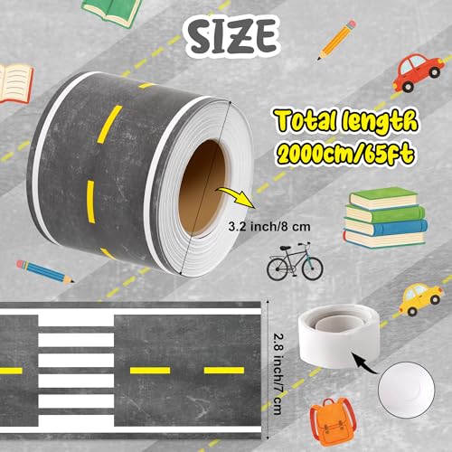 BeYumi Roadway Crosswalk Border Trim - 65ft Back to School Crosswalk Road Straight Rolled Border Trim Crossing with White Stripes Bulletin Board School Classroom Office Chalkboard Party Holiday Decor - style: Crosswalk Road