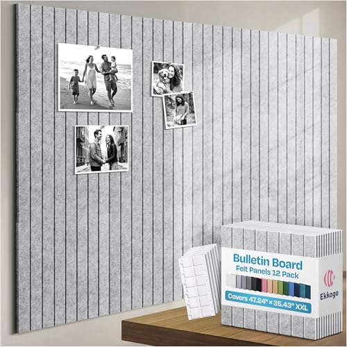 X-Large Cork Board Alternative 12-Pack Felt Bulletin Board Thick and Decorative Pin Board for Home Office Walls 47.24 x 35.43 Inches with 72 Adhesive Tabs - [Light Gray] - color: Light Gray
