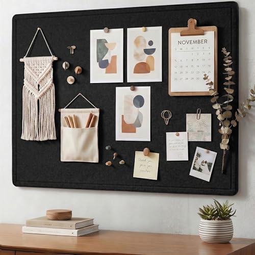 AKTOP Bulletin Board, 24" x 16" Foldable Felt Notice Pin Board for Wall, Decorative CorkBoard Photo Display Board with Self-Adhesive Tape, Vision Board Cork Board Alternative with 25 Pushpins - Black - color: Black, size: 24" x 16"