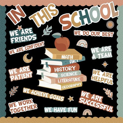 Motivational Bulletin Board Decoration Set Affirmation Station Bulletin Board Classroom Decorations Modern Boho in This School Paper Cutouts for Back to School Library Wall Door Decor - style: In this school