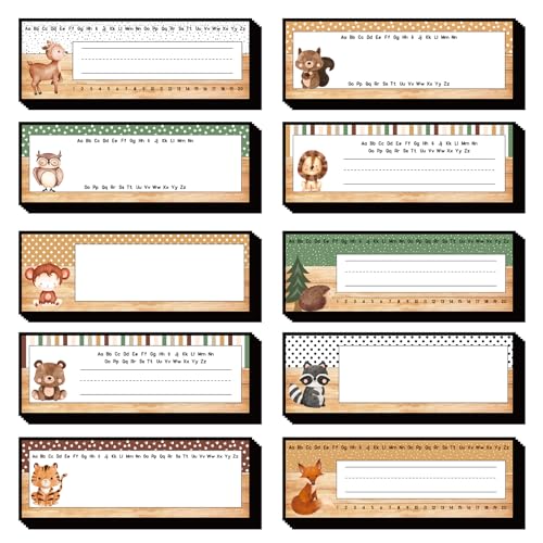 FYSUIMU 40 Pcs Woodland Friends Nameplate Woodland Animal Alphabet Name Tag Stickers Jungle Safari Forest Cartoon Back to School Self-Adhesive Name Label Decals for Students Teacher Desk Classroom