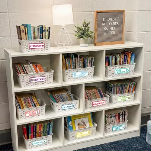 Tinlade 56 Pcs Back to School Classroom Library Labels for School Genre Topic Book Classroom Library Organization Teacher Supplies Cards for Book Bins Bookshelf Reading Corner(Classic) - style: Classic