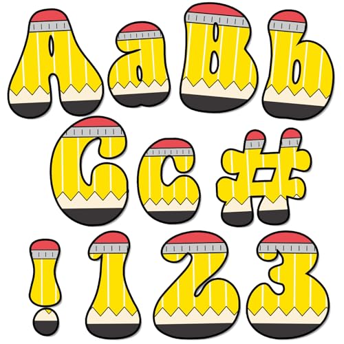 Qyeahkj 260 PCS Bulletin Board Letters for Classroom 4”Letters Combo Pack Sets Decorations Alphabet Numbers Symbols Letters for Bulletin Board Cutouts Card for Classroom Decor (Pencil) - style: Pencil
