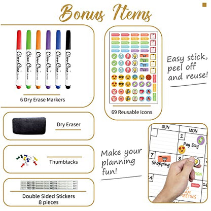 Large Dry Erase Wall Calendar - 24"x 36" Undated Monthly Calendar for Home, Office, Classroom - Reusable Laminated Task Organizer - color: White 24"x36"