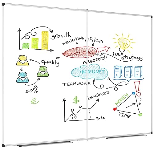 XBoard Magnetic Whiteboard 60 x 48 Inch, Dry Erase Board for Wall with Silver Aluminum Frame Foldable Presentation Board - size: 60"W x 48"H