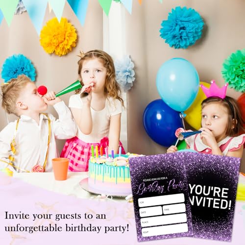 Black Glitter Birthday Invitations With Envelopes Set of 20, Simple Birthday Invites For Girls Boys Teens Adults, Party Favor Supplies-008 - color: Black Glitter