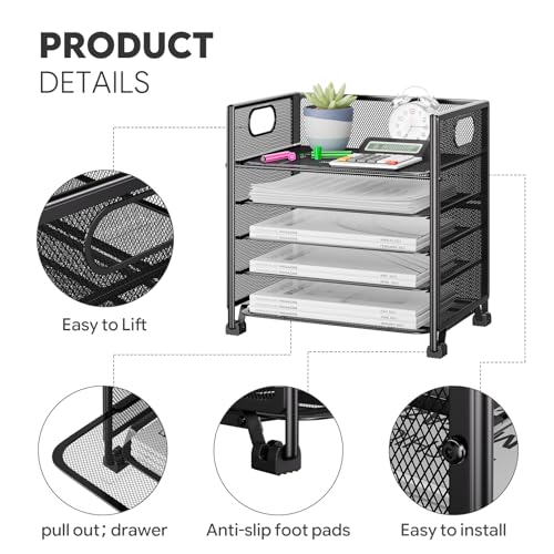 Simple Trending 5-Tier Letter Tray Organizer, Metal Mesh File Holder, Black | 5-Tier Large Capacity Paper Organizer | Metal Mesh | Non-Slip Feet | Tool-Free Assembly | 24H Support | Black for Office - size: 13.3" x 9.3" x 13"