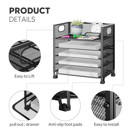 Simple Trending 5-Tier Letter Tray Organizer, Metal Mesh File Holder, Black | 5-Tier Large Capacity Paper Organizer | Metal Mesh | Non-Slip Feet | Tool-Free Assembly | 24H Support | Black for Office - size: 13.3" x 9.3" x 13"