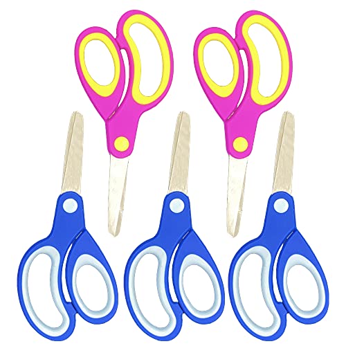 Left-handed Kids Scissors by Galadim (Pack of 5, Rounded-tip, 5.2-Inch) - Lefty Soft Touch Blunt School Student Scissors Shears GD-018-F