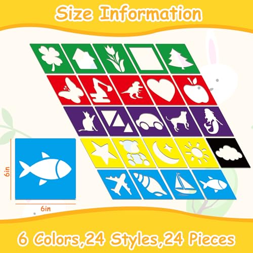 24 Piece Stencils for Kids Stencils for Painting Sidewalk Chalk Stencil Outdoor Garden Themed Stencil Kids Style Collection-6in - size: 6in