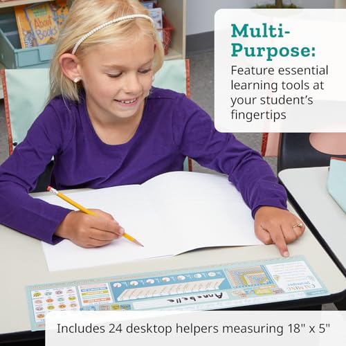 Really Good Stuff 24PK Chalkboard-Style Grades K-2 Self-Adhesive Deluxe Plastic Desktop Reference Nameplate with a Number Line, Alphabet Letters, 2-D and 3-D Shapes, Colors, Left and Right, 120 Grid - style: Chalkboard-K+