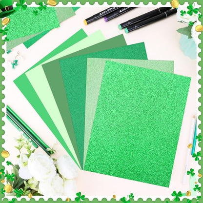60Sheets Green Cardstock 8.5x11" Glitter Card Stocks Dark Green Scrapbook Paper Light Green Construction Paper for Crafts Invitations Greeting Cards Making School Office Home Supplies - color: Green