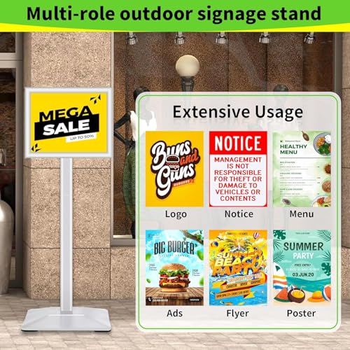 3Packs Heavy Duty Adjustable Pedestal Poster Sign Stand, 11x17 Aluminum Open Floor Standing Sign Holder for Vertical and Horizontal View Display, Silver