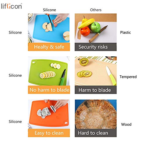 Liflicon Silicone Thick Cutting Boards Mats Set of 3 Foldable & Flexible Design Juice Grooves Easy Grip Handle Dishwasher Safe for Kitchen,BPA free Silicone Cutting Board-Green - color: Green, size: S+M+L