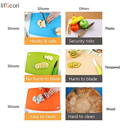 Liflicon Silicone Thick Cutting Boards Mats Set of 3pcs Foldable & Flexible Design Juice Grooves Easy Grip Handle Dishwasher Safe for Kitchen,BPA free Silicone Cutting Boards/Mats-Red - color: Red, size: S+M+L